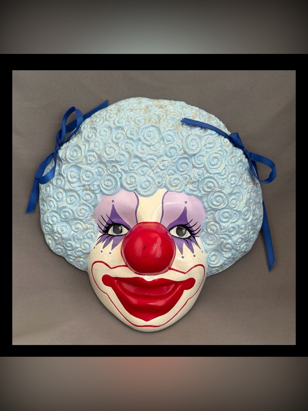 Vintage 8.5" Ceramic Mask Happy Circus Clown Multicolor Wall Hanging Rare Signed
